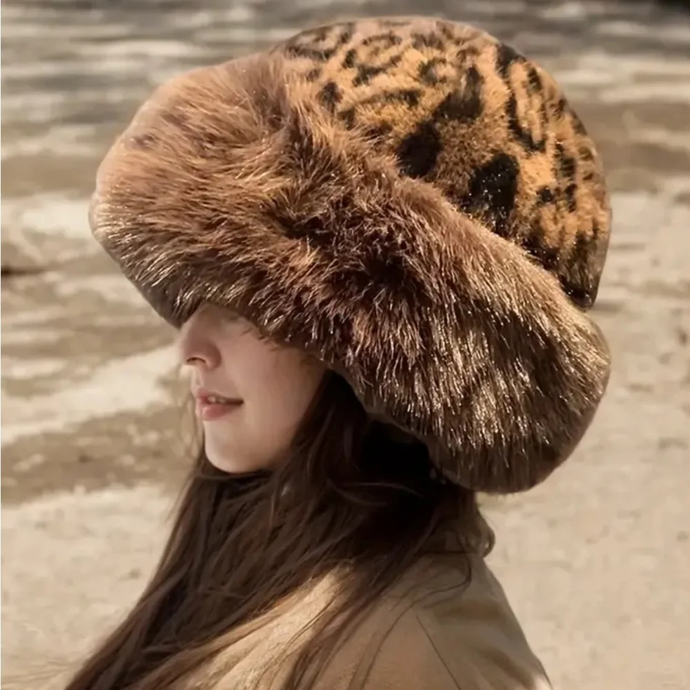 Faux Fur Hat Beanie Leopard Print - Picture 2 of 8